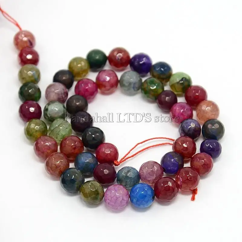 Natural Agate Beads Strands, Dyed, Faceted, Round, 8mm, Hole: 1mm; about: 47pcs/strand, 15"