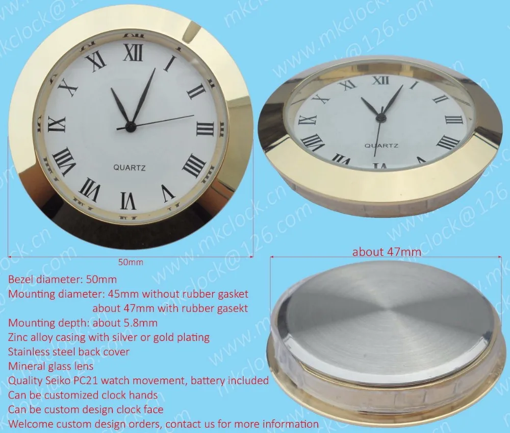 50mm small zinc alloy metal clock insert PC21 watch movement clock module clock fit up watch