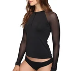 Wholesale fashion women mesh long sleeve workout shirts custom design recycled fabric compression wear