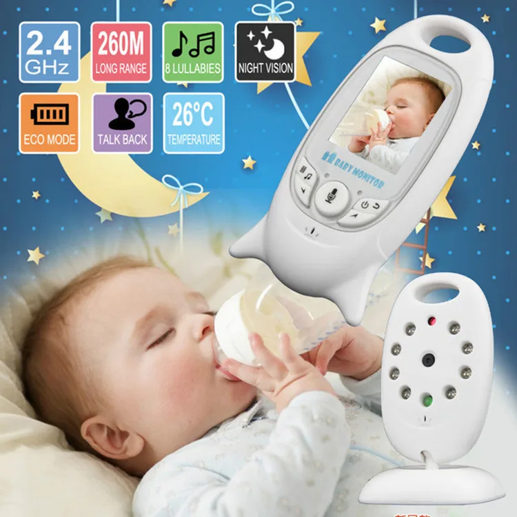 Infrared Night Vision Two Way Talk Back Wireless Temperature Monitoring Video Baby Monitor With  Lullabies