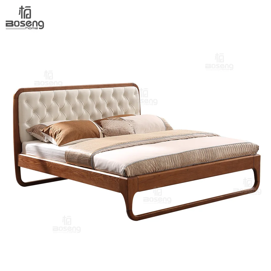 Boseng Contemporary Style King Size Tufted Leather Solid Wood