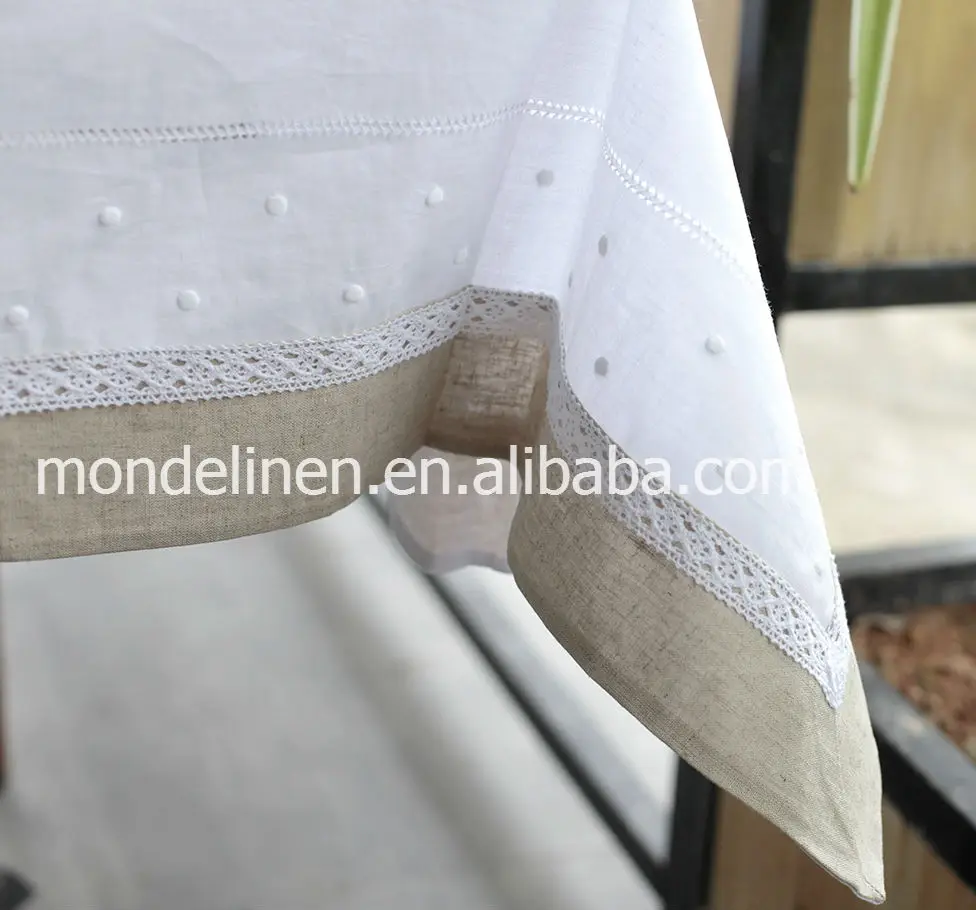 table cloths with hand hemstich embroidery lace and piping