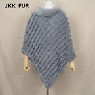 2019 New Fashion Raccoon Fur Collar Real Rabbit Fur Knitted Poncho Women Large Shawls Cape