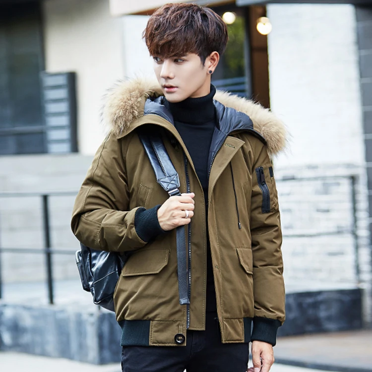 AW17 inverno dei nuovi uomini di disegno giù breve paragrafo grande collo di pelliccia di spessore caldo piumino