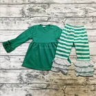 Children Boutique Outfits Wholesale Stripe Printing Tunic Dress Stripe Pants Set Baby Clothes Children Fall Outfits