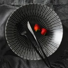 Customized printed new design hotel round sushi plates bulk japanese black ceramic plate