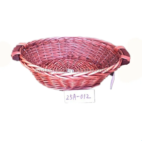 handmade natural red wicker tray fruit willow basket with wooden