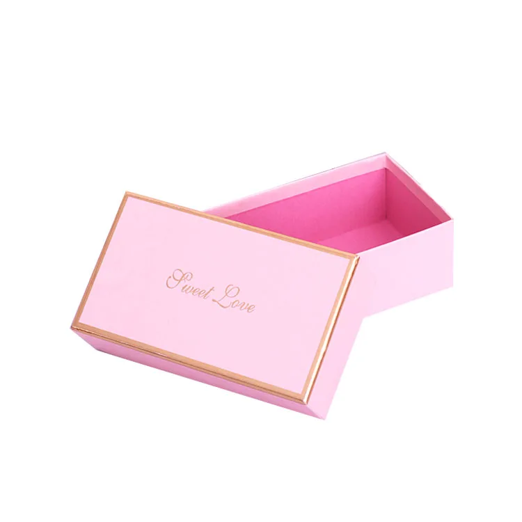 custom pink cardboard gift box for wedding gold stamping logo