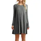 Women's Casual Plain Long Sleeve Round Neck Tunic T-Shirt Loose Mini Dress