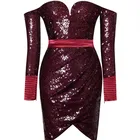 Sequin Evening Dress Stretch Sequin Off Shoulder Long Sleeve Draped Dress