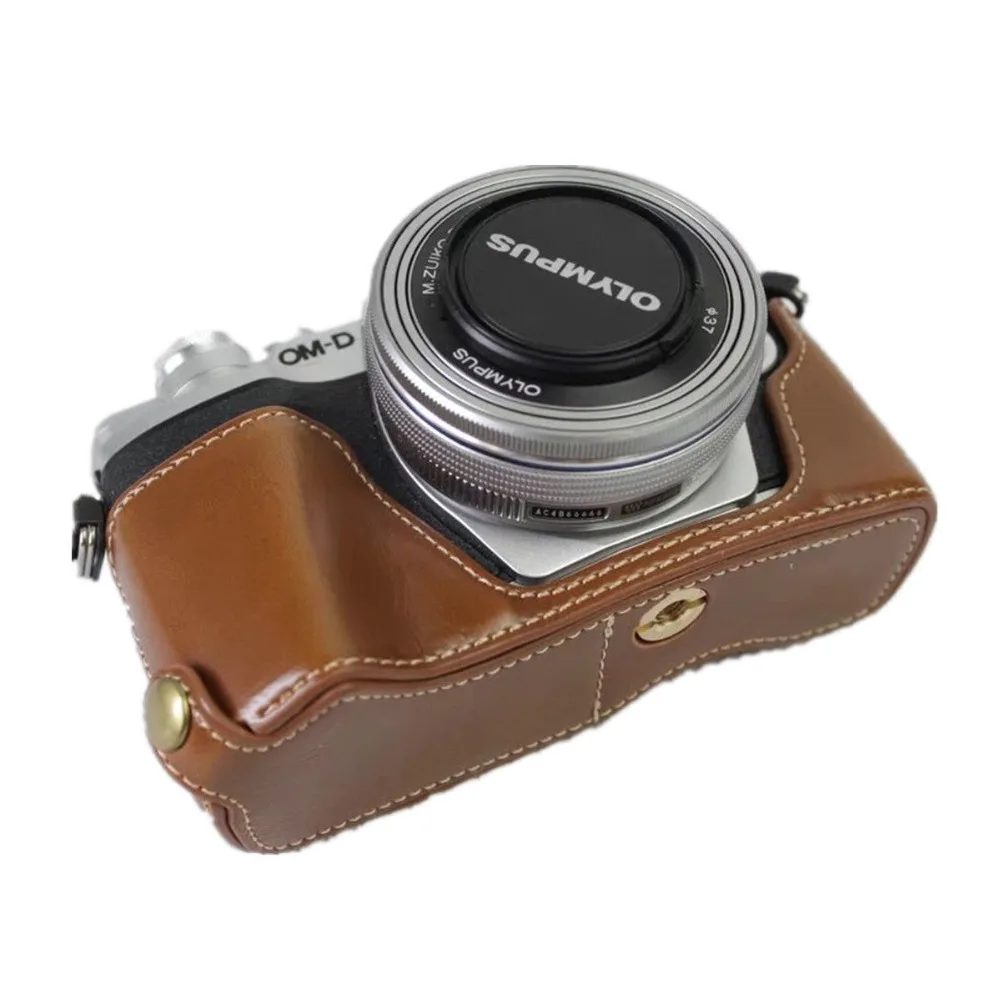 Retro Pu Leather Camera Bag Half Body Case For Olympus PEN-F EM5 EM10 OM-D E-M5 E-M10 Mark II III IV E-PL10 E-PL9 E-PL8 E-PL7 camera backpack for women