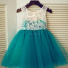 Ivory Lace Green Tulle Wedding Flower Girl Dress