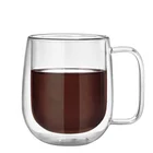Double Wall Insulate Crystal Clear glass Cup mug For Tea, Coffee, Milk with handle