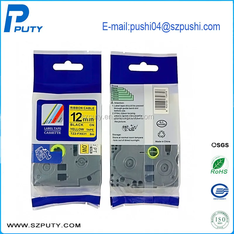 Compatible Laminated Flexible TZ Tape Cartridge TZe-FX631 TzeFX631 for Ptouch Label Maker,12mm*8m Black on Yellow