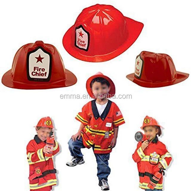 red firefighter fireman chief plastic helmet hat child kids cap