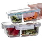 SINOGLASS trade assurance unique design top airtight 640ml boroslicate glass food container with divider