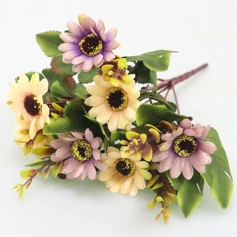 Flone Lovely Mini Daisy Imitation Flower European Style Oil Painting Chrysanthemum Silk Flower Wedding Home Party Decor  (12)