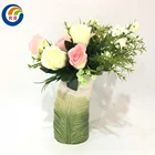 Tall Green Fern Frond Leaf Pattern Ceramic Flower Vase