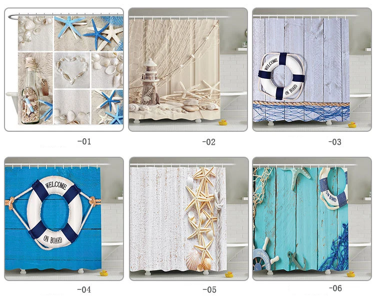 Mediterranean style polyester waterproof digital printing shower curtain