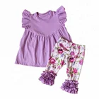 baby Girls Outfit 2 Pieces Boutique Clothing Child Summer Clothes Set Tunic top Flower printed Ruffle capri pants suit
