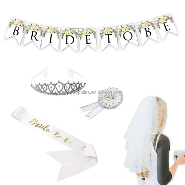 wedding decoration set,bride to be banner, brida veil,badge,sash