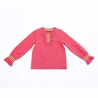Modern design cute pink kids 9-12 girls handmade sweater with wrinkle details at sleeves and front