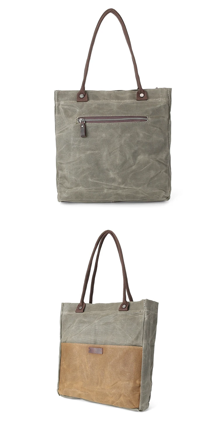 Wholesale high quality fashion women waxed canvas tote shopping hand bag handbag