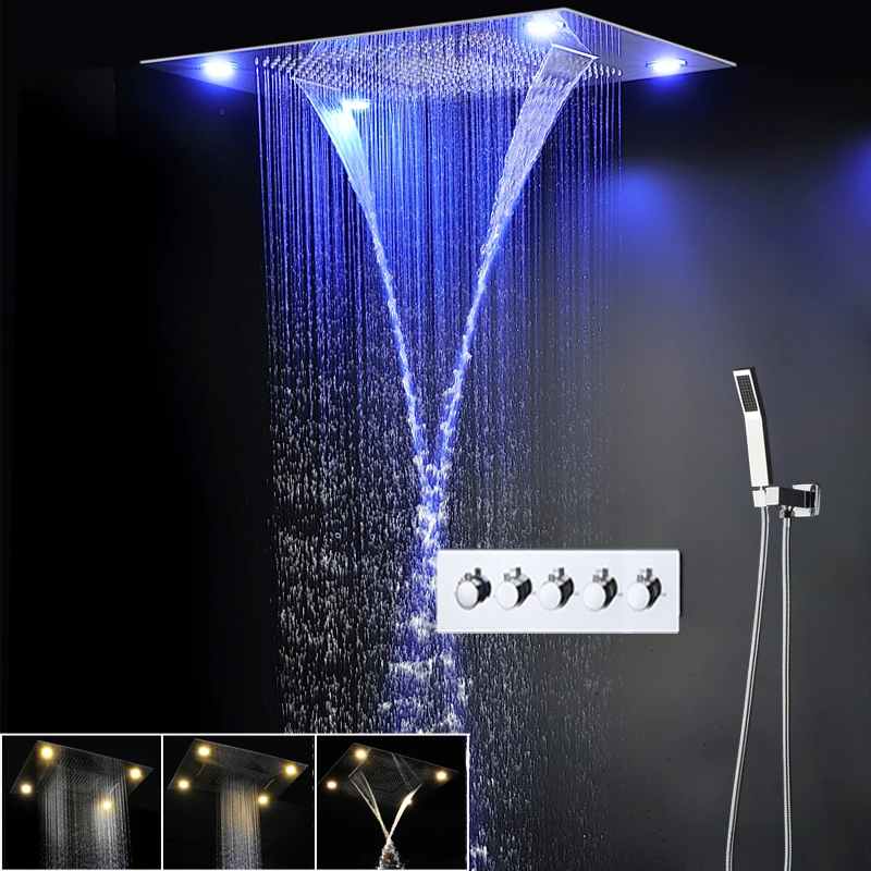 Us 1505 52 46 Off Modern Led Shower Set Ceiling Large Rain Shower Head Massage Waterfall Shower Faucets Panel With 4 Way Shower Diverter Valve In