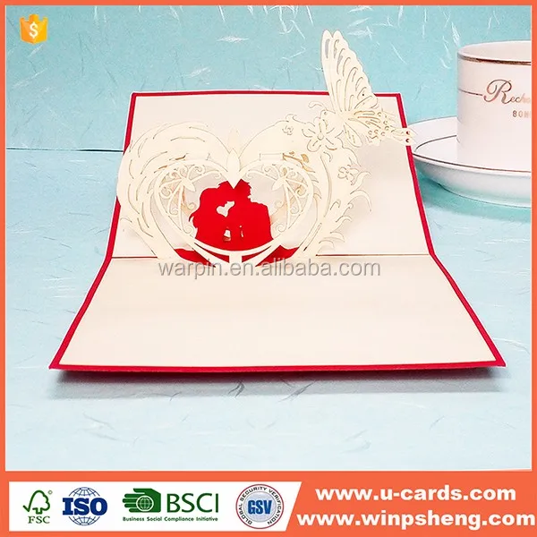 security supplier laser cut red heart vintage 3d wedding