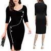 Black Big Size Midi Bodycon Dress Invisible Zipper Breath Soft Fabric 3/4 Sleeves Women Dress