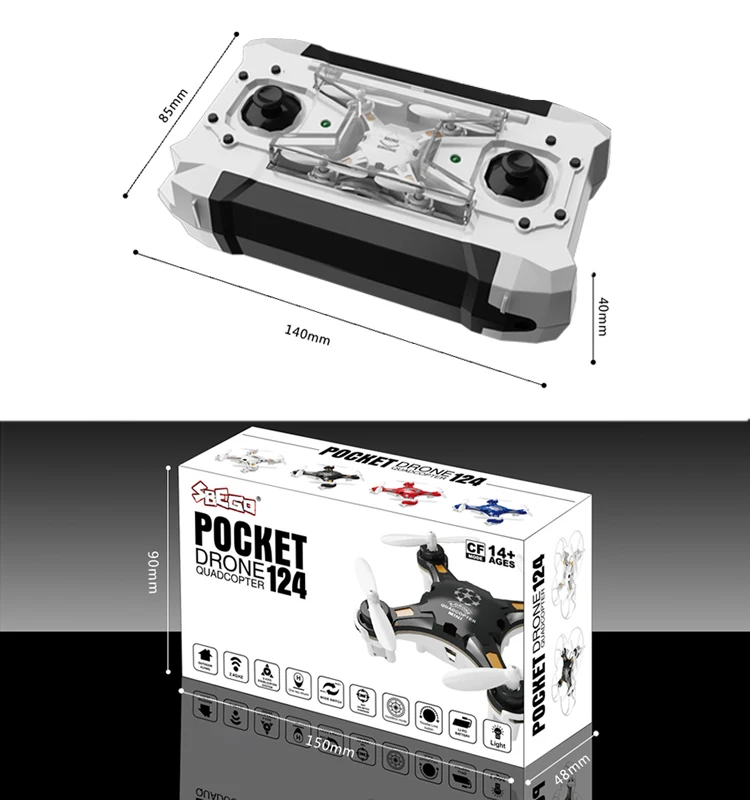 11. SBEGO_124_White_Pocket_Drone_One_Key_Switch_Controller_USB_Charger_Mini_RC_Quadcopter_RTF