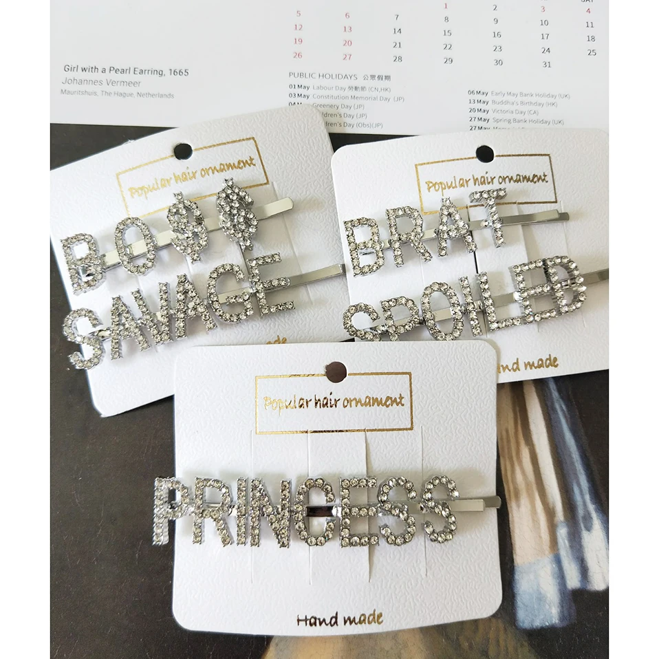Hair Pin Rhinestone Letter Hair Pin BOSS BITCH Crystal Letter Alphabet Bobby Pins Clip Women Multi Styles