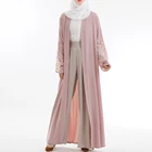 wholesale summer casual style islamic clothing pink kimono robe long for women modern abaya