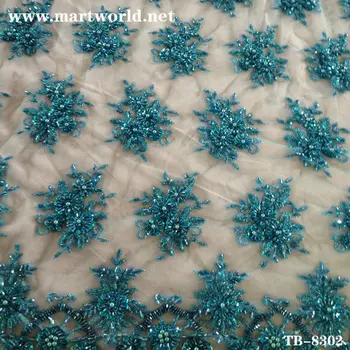 blue embroidered lace fabric