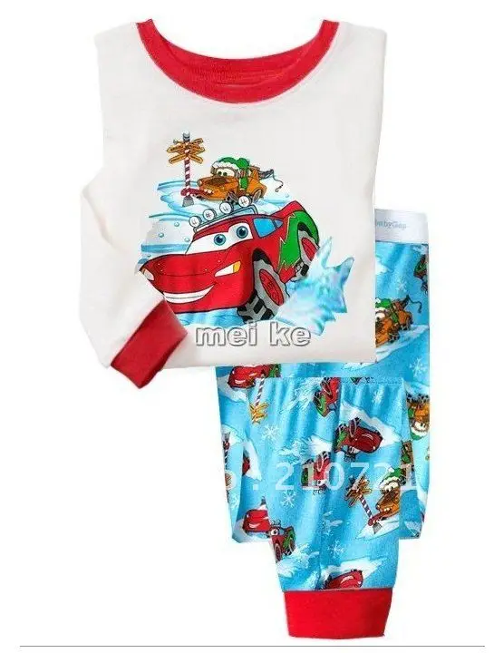6Sets/Lot 18M-6T Toddler Girls/Boys 2pcs Set pajamas Baby white car Pyjamas, infant cotton Pyjamas Sleepwear QiEn