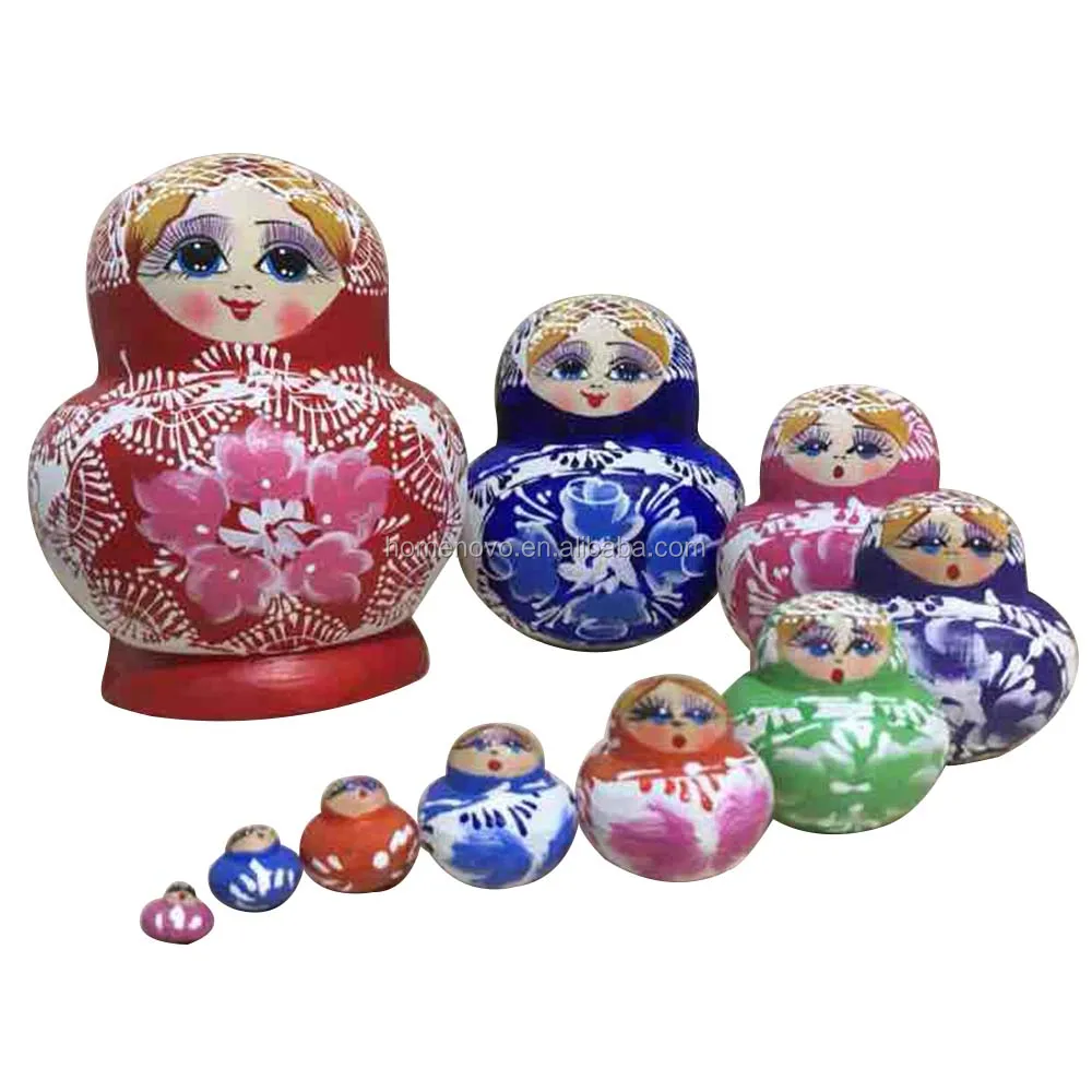 China Fabrik Großhandel Echt 10 Stücke Handgemachtes Holz Russian Weihnachten Nesting Dolls