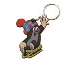 Custom 3d logo cartoon print stand size silicone leather keychain with metal key ring