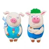 2019 Valentine Gift Soft Stuffed Piggy Green Hair Plush Couple Pig Toy