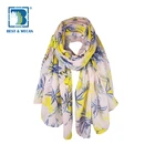 Wholesale Blue And Yellow Customized 100% Printed Polyester Scarf For Summer