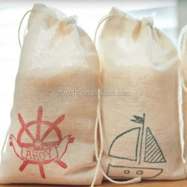 unbleached cotton drawstring bag/ cotton and linen shopping bag