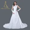 A Line Sweep Train Appliqued Satin Sash Bow Sequin Vintage V Back And Bow Wedding Dress Bridal Gown Lace
