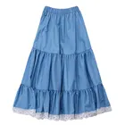 Boutique Hot Sale Kid A-line skirts Elastic Waist Skirt Lace Denim Long Skirts For Girl