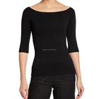 3/4 sleeves ballet neckline 95 rayon 5 spandex knit tops with ribbed trim