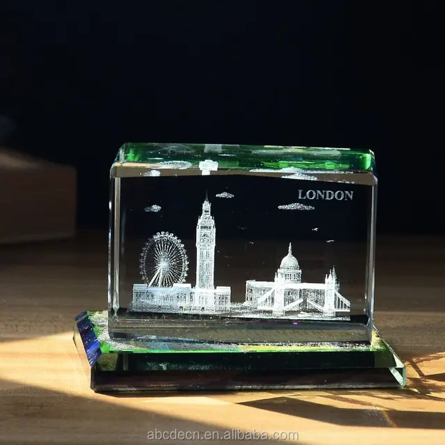 cube 3d laser etched london building for tourism souvenir gift