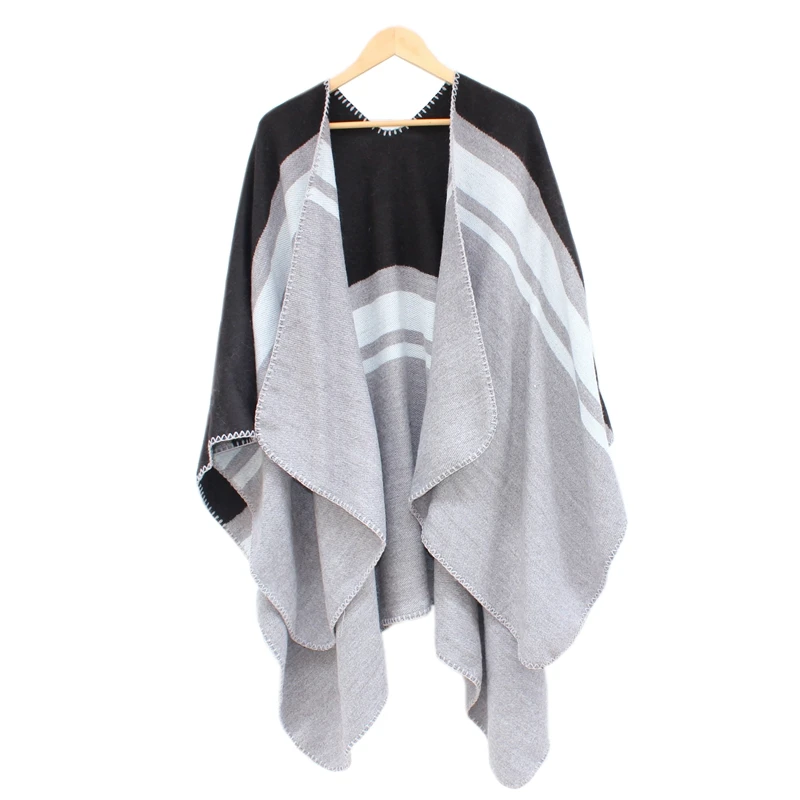 2017 new fashion grey color winter women poncho adult woollen knitted tassel shawl (18).jpg