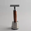 Light travel set alloy head composite wood handle double edge blades aluminum holder private shaving set safety razor