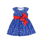 2018 OEM New Style Baby Girl Star And Bow in Waist Short Sleeve Girl Dress For Summer