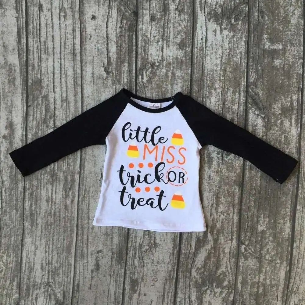 baby girls cotton Halloween raglans girls little miss trick or treat candy corn raglans baby kids children Halloween raglans
