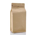 High quality 100g 250g 500g 1kg plain stock flat bottom brown kraft paper coffee bean bags with valve and ziplock