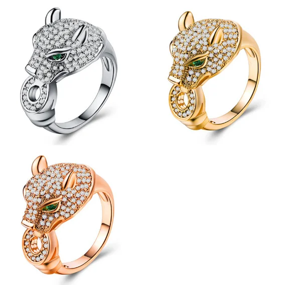 Fashionable 925 Silver Jewelry 18 K Gold Plated Cubic Zircon Leopard Rings Women